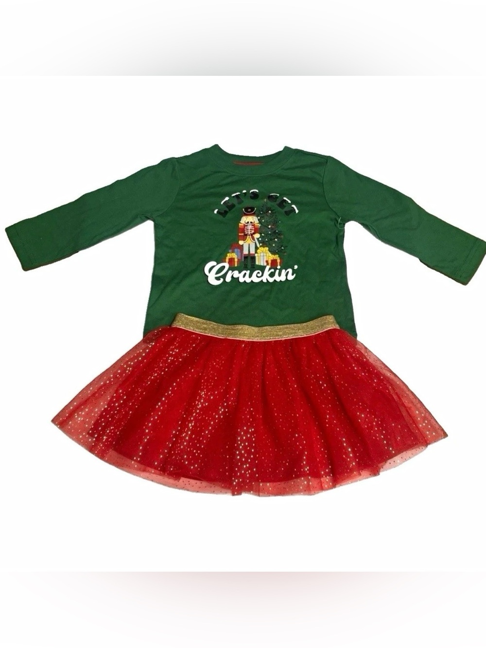 Holiday Time Girls 12M Christmas 2pc Skirt Set Long Sleeve Tulle Glitter